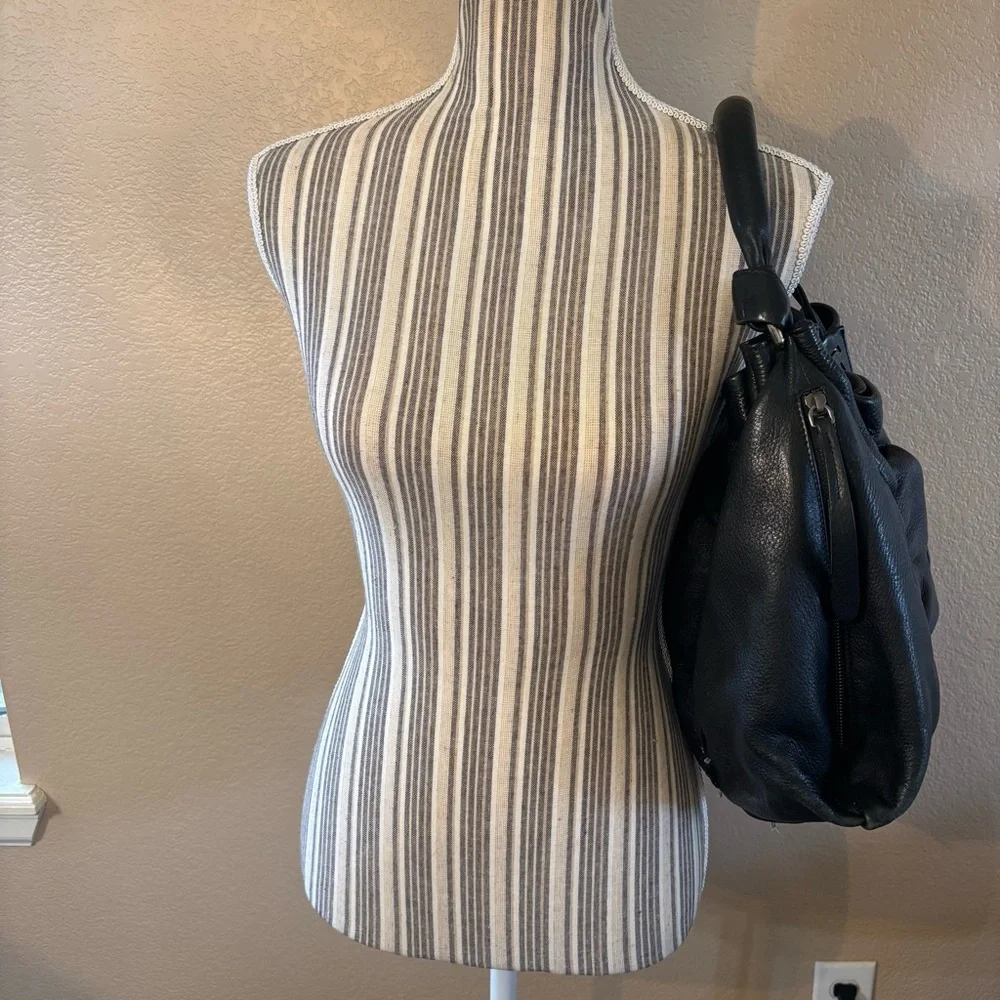 Vintage Furla REHAB Bag Black Leather Hobo Bag braided Trim magnetic snap close